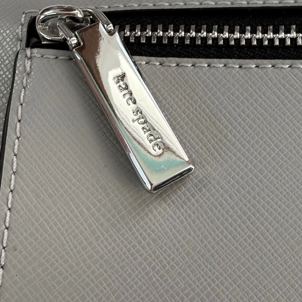 Kate Spade Staci Slim Bifold Wallet Nimbus Grey Colorblock‎ Saffiano Leather NEW